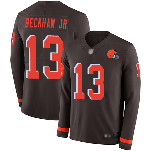 Cleveland Browns Odell Beckham Jr Men Brown Limited Jersey #13 NFL Football Therma Long Sleeve